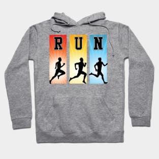 RUN motivational color banner graphic with running silhouettes Hoodie